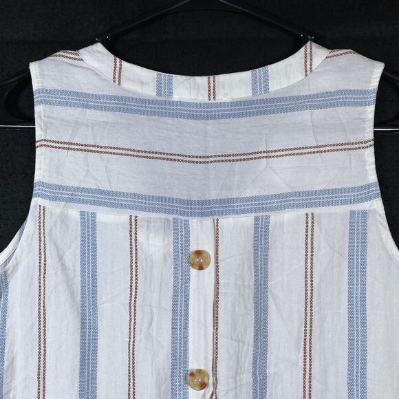 Mine Womens Blouse White Striped Sleeveless V Neck Tank Button Back Large - Picture 9 of 10